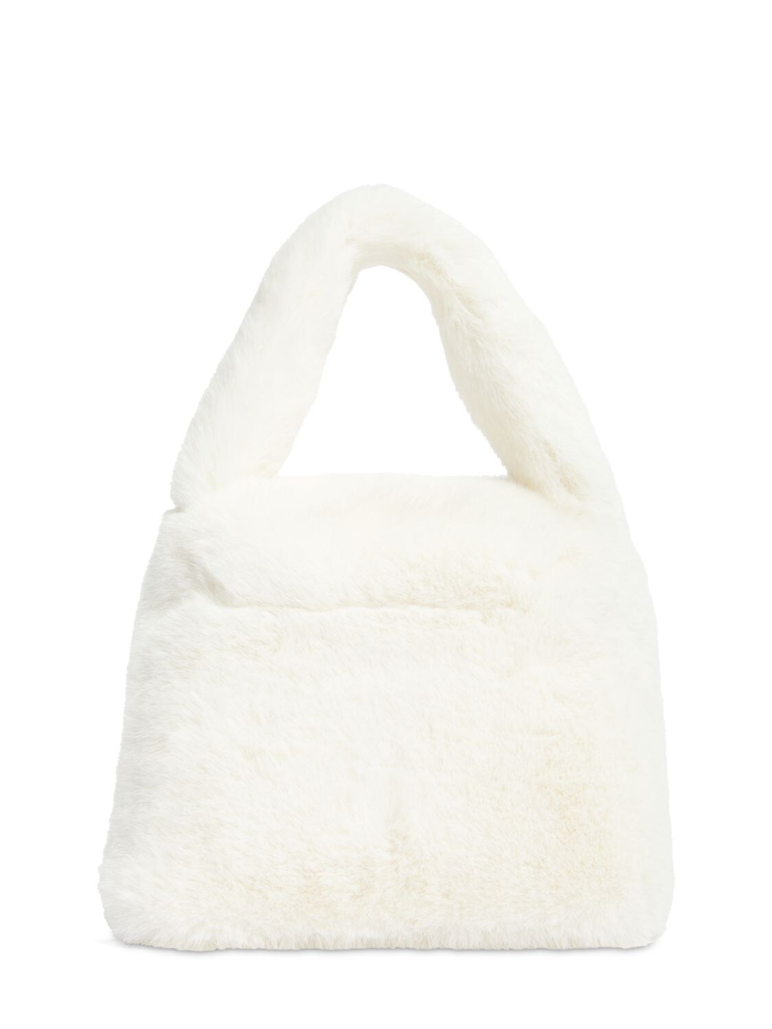 Shop Blumarine Logo Faux Fur Top Handle Bag In Burro
