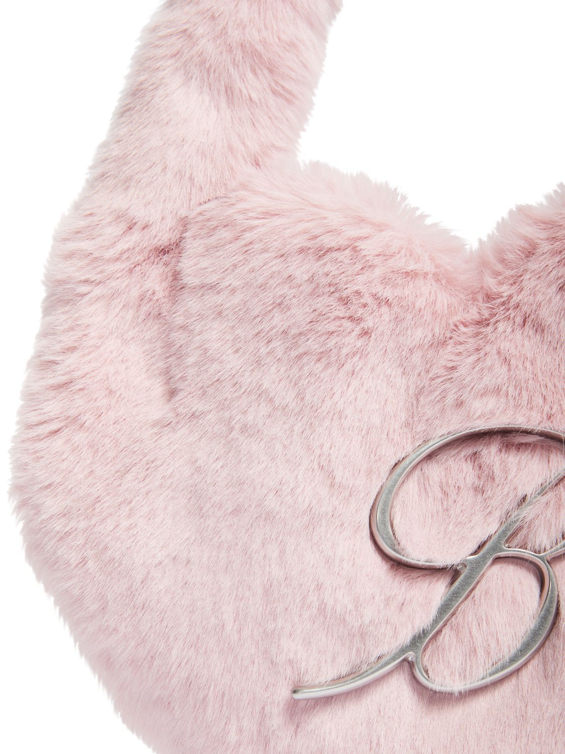 Shop Blumarine Faux Fur Heart Top Handle Bag In Chulk Pink