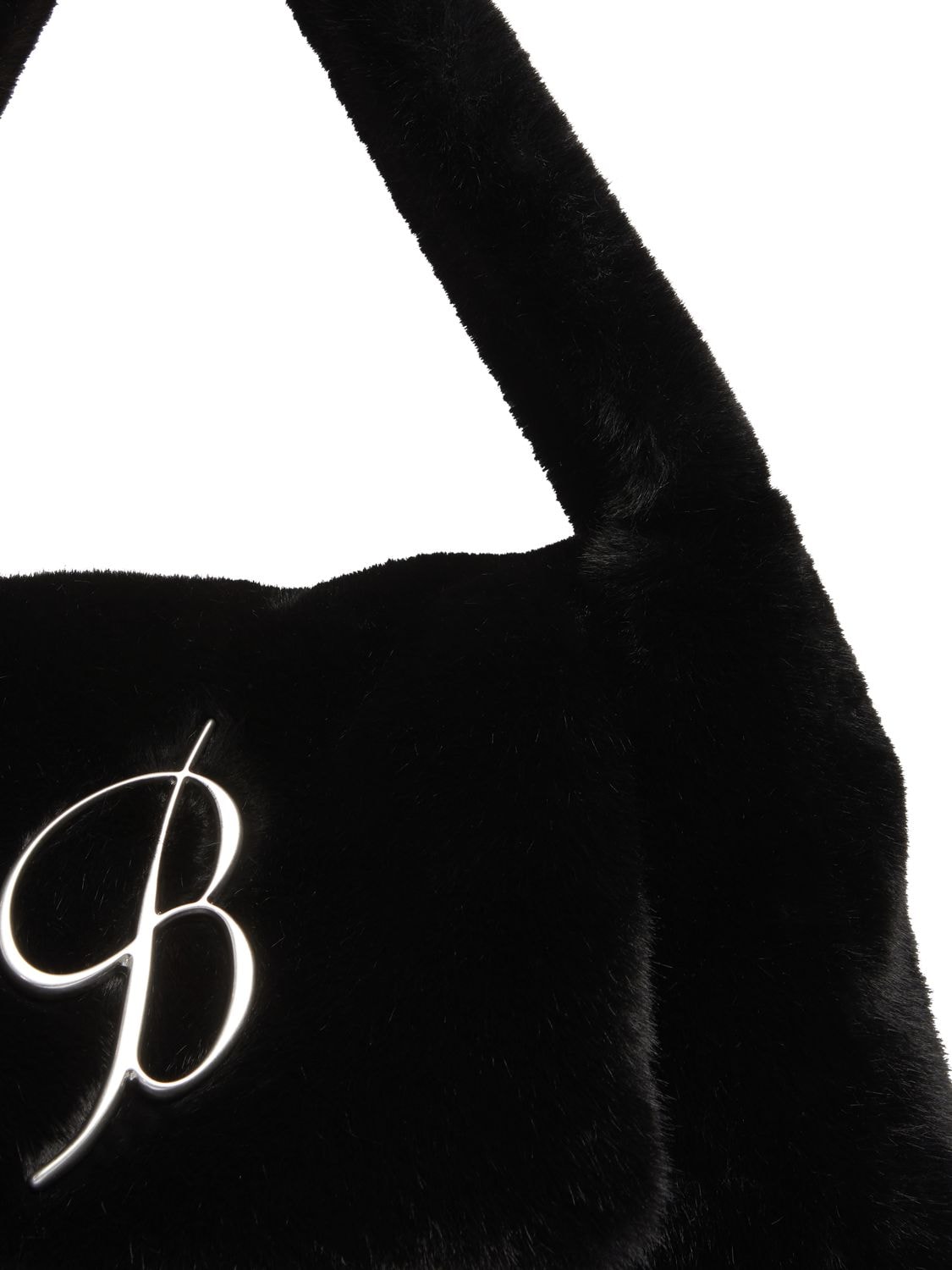 Shop Blumarine Large Logo Faux Fur Shoulder Bag In Black