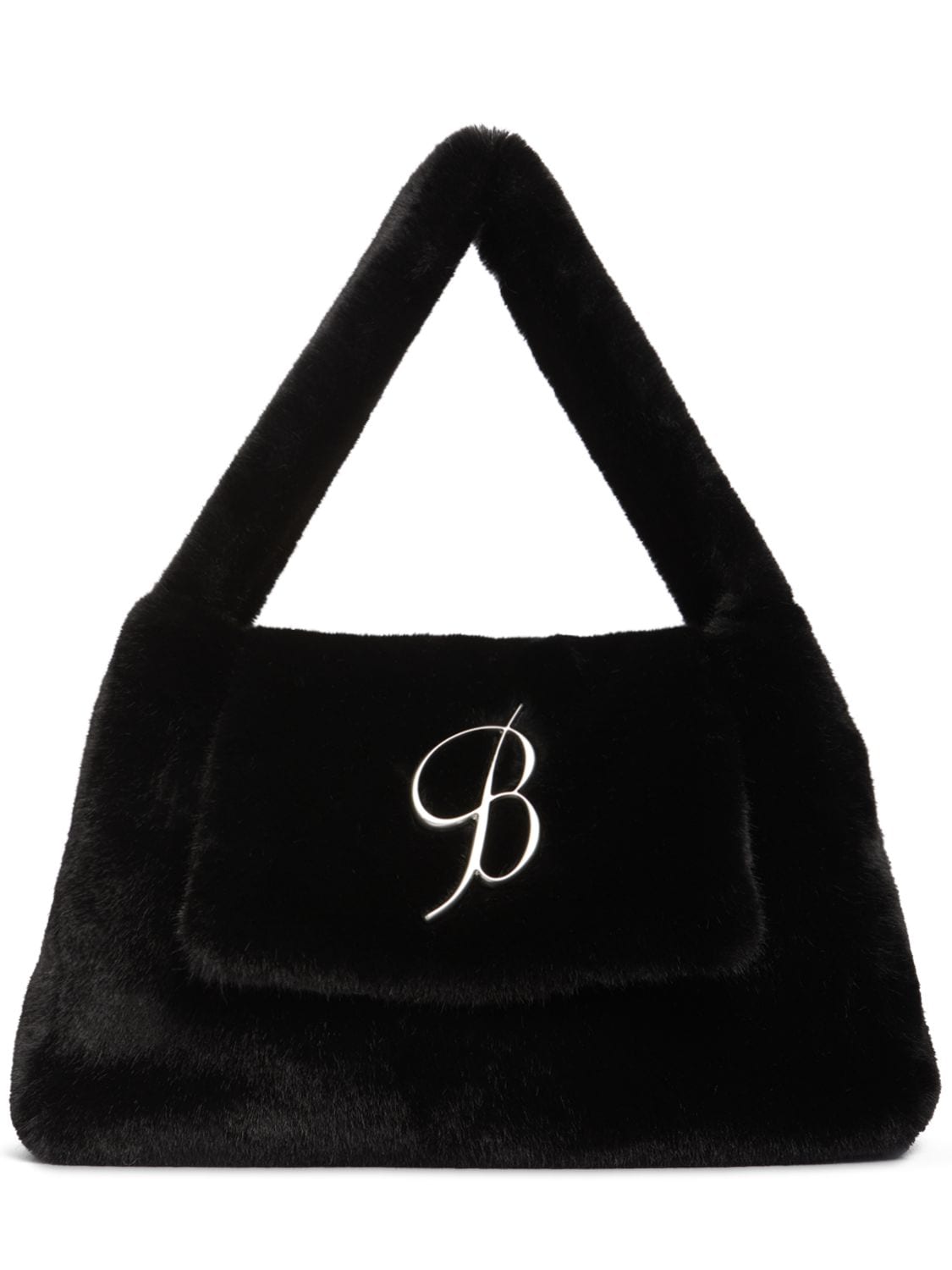 Shop Blumarine Large Logo Faux Fur Shoulder Bag In Black