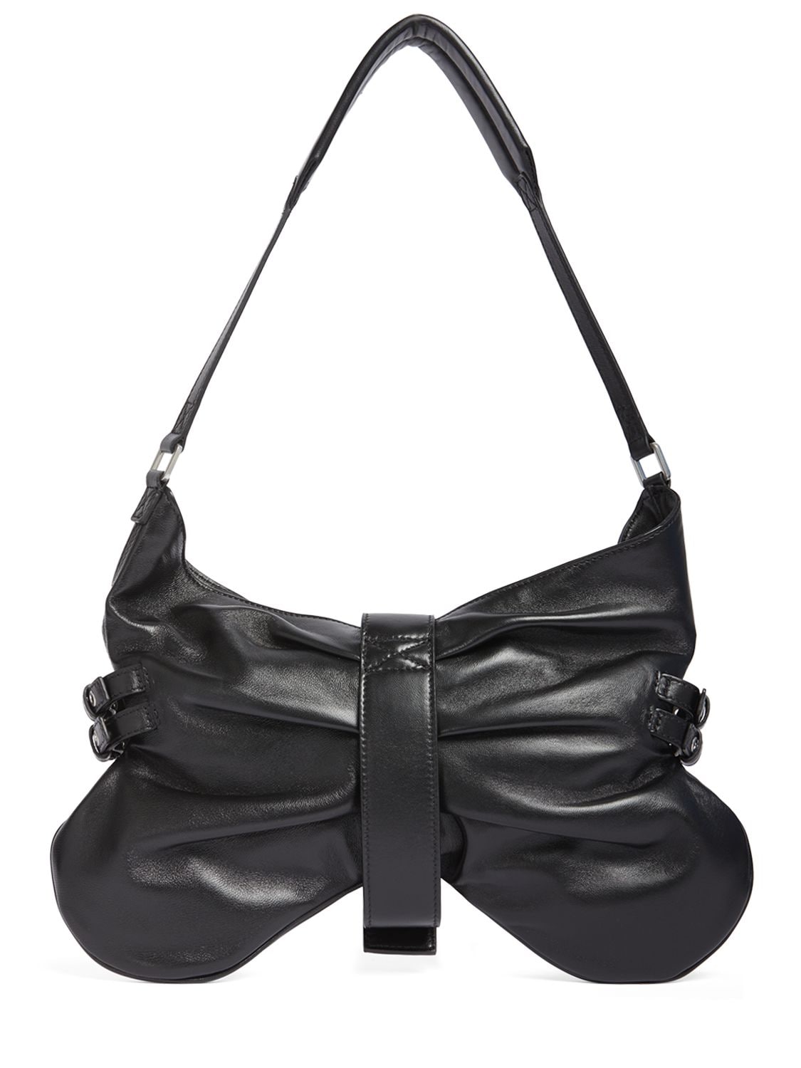 Shop Blumarine Large Butterfly Leather Shoulder Bag In Black