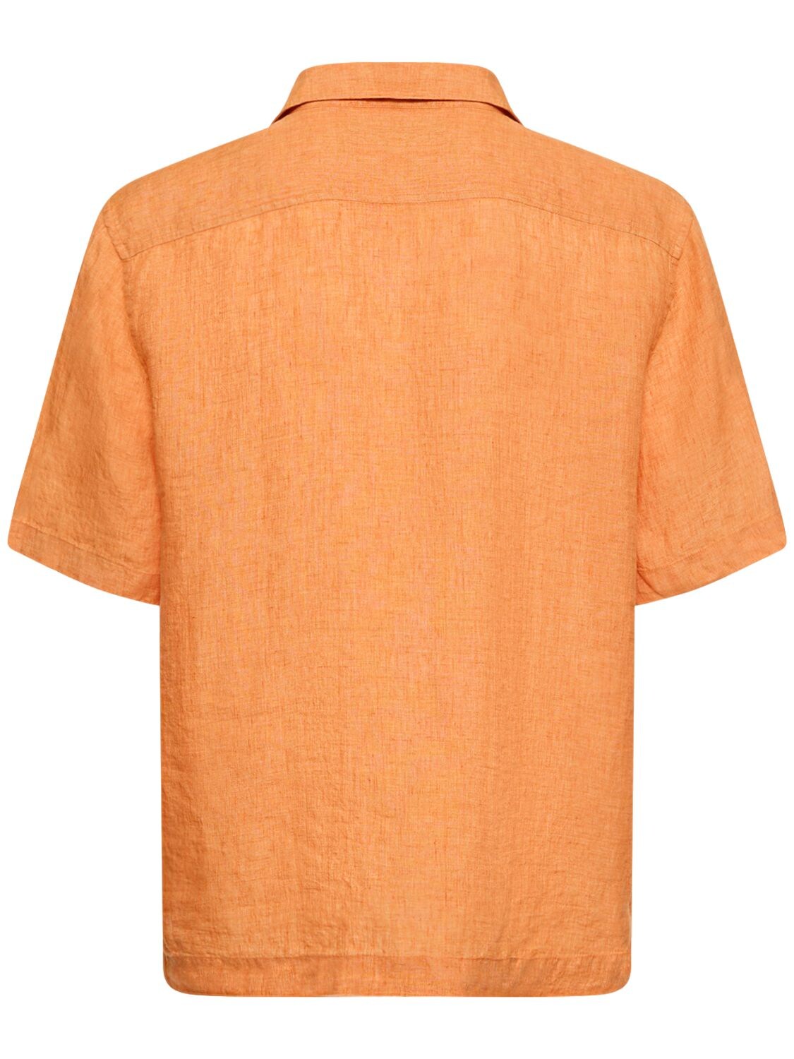 Shop Frescobol Carioca Angelo Linen Bowling Shirt In Mandarin Orang
