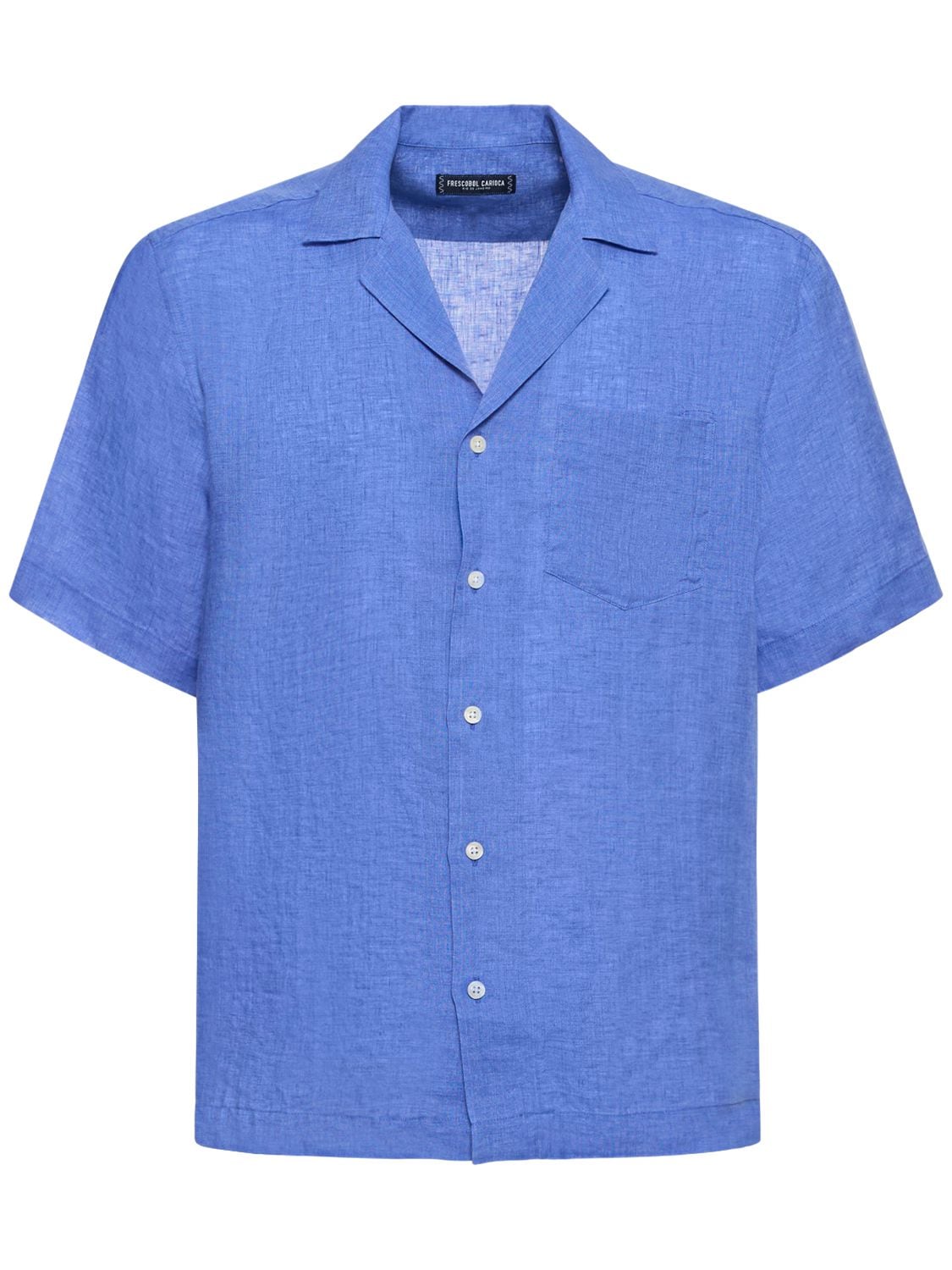 Shop Frescobol Carioca Angelo Linen Bowling Shirt In Chateau Blue