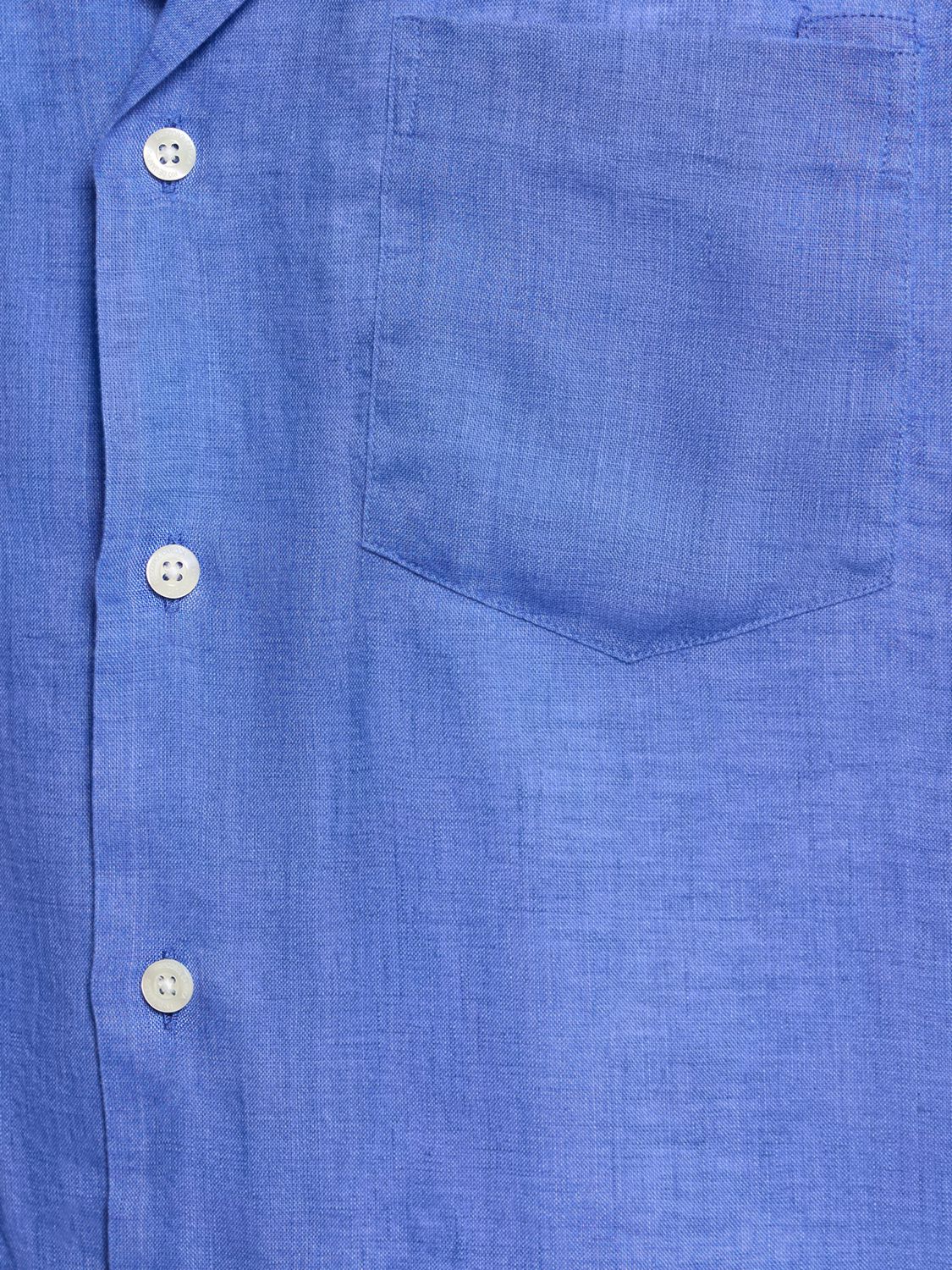 Shop Frescobol Carioca Angelo Linen Bowling Shirt In Chateau Blue