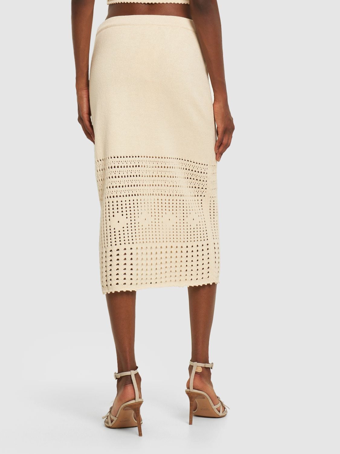 Shop Reformation Carter Novelty Knit Cotton Midi Skirt In Beige