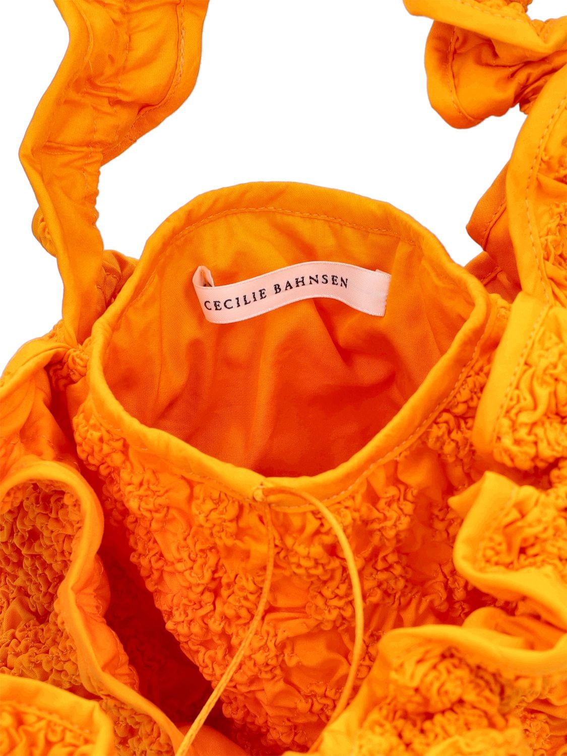 Shop Cecilie Bahnsen Kiku Smocked Cotton Top Handle Bag In Tangerine