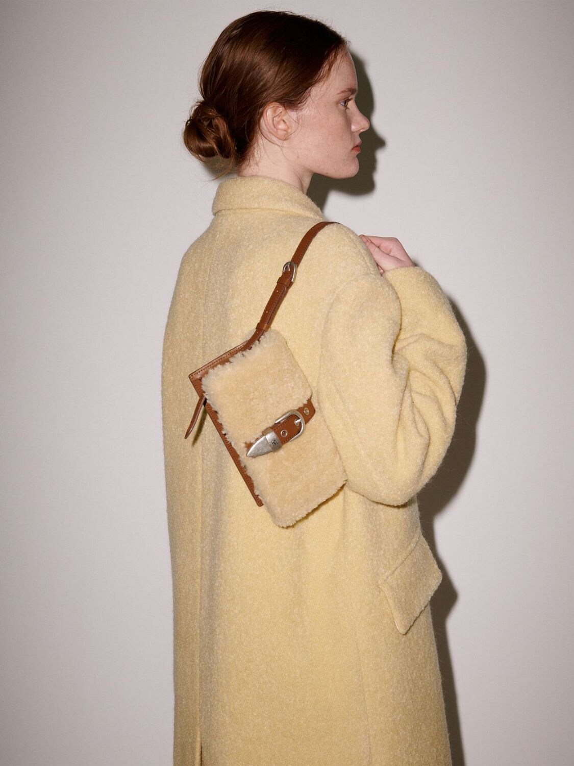 Marge Sherwood | Women Shearling Logo Shoulder Bag Chestnut Nubuck Unique