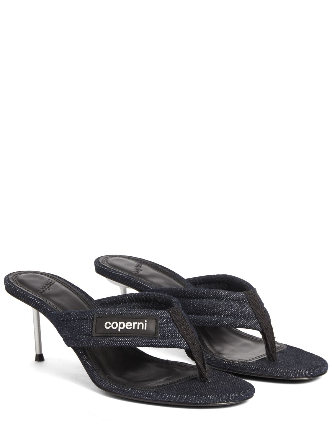 Shop Coperni 70mm Denim Branded Thong Sandal In Navy