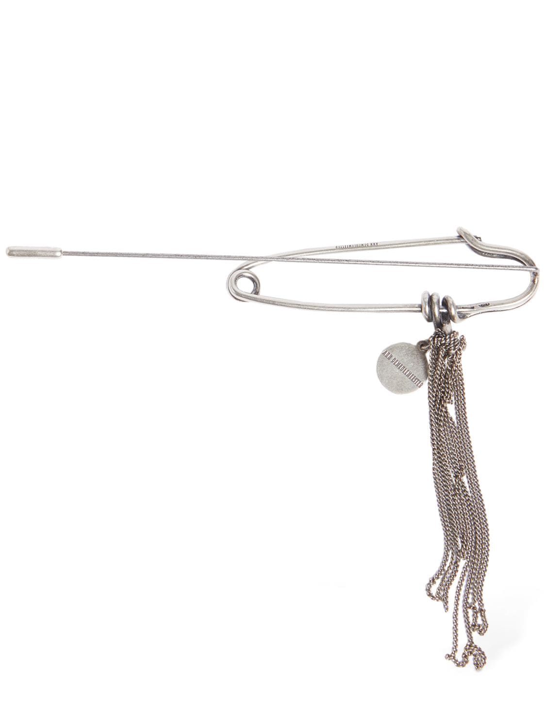 Ann Demeulemeester Kasu Safety Pin W/ Chains In Antique Silver