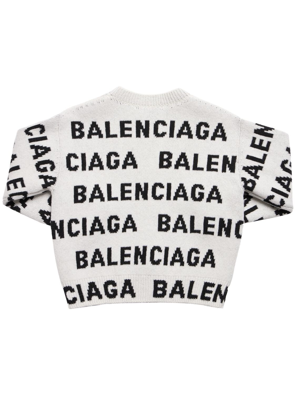 Shop Balenciaga All-over Logo Wool Crewneck Sweater In White,black