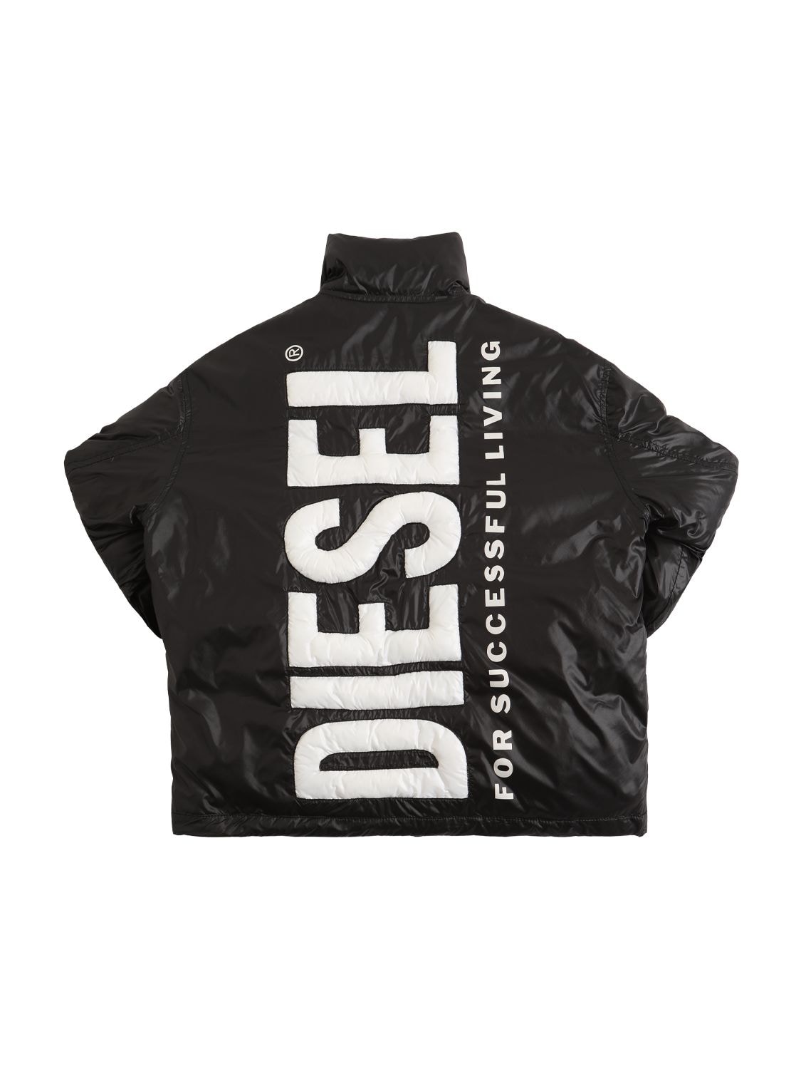 Diesel Kids' Logo Print Nylon Puffer Jacket In Black