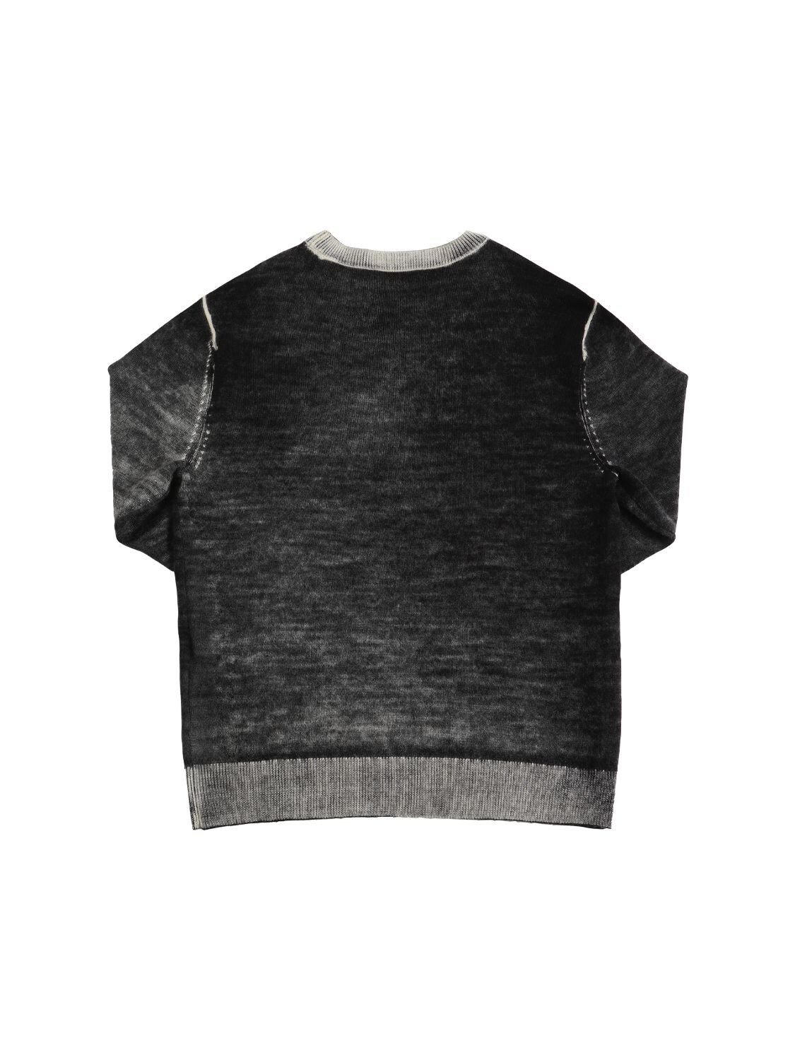Shop Diesel Washed Wool Knit Sweater W/logo In Black
