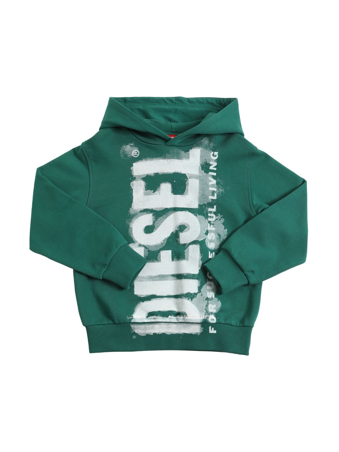 Diesel Kids' Logo Print Cotton Sweatshirt Hoodie In Green