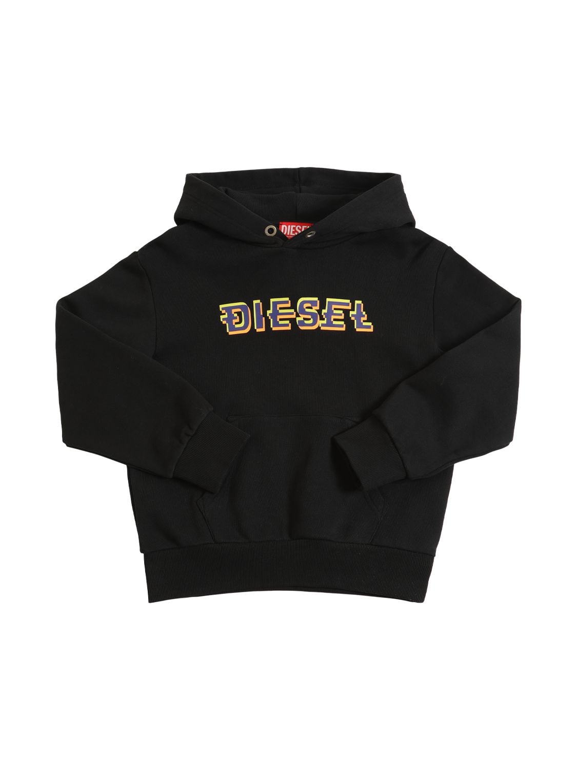 Diesel Kids' Rubberized Logo Cotton Sweatshirt Hoodie In Black