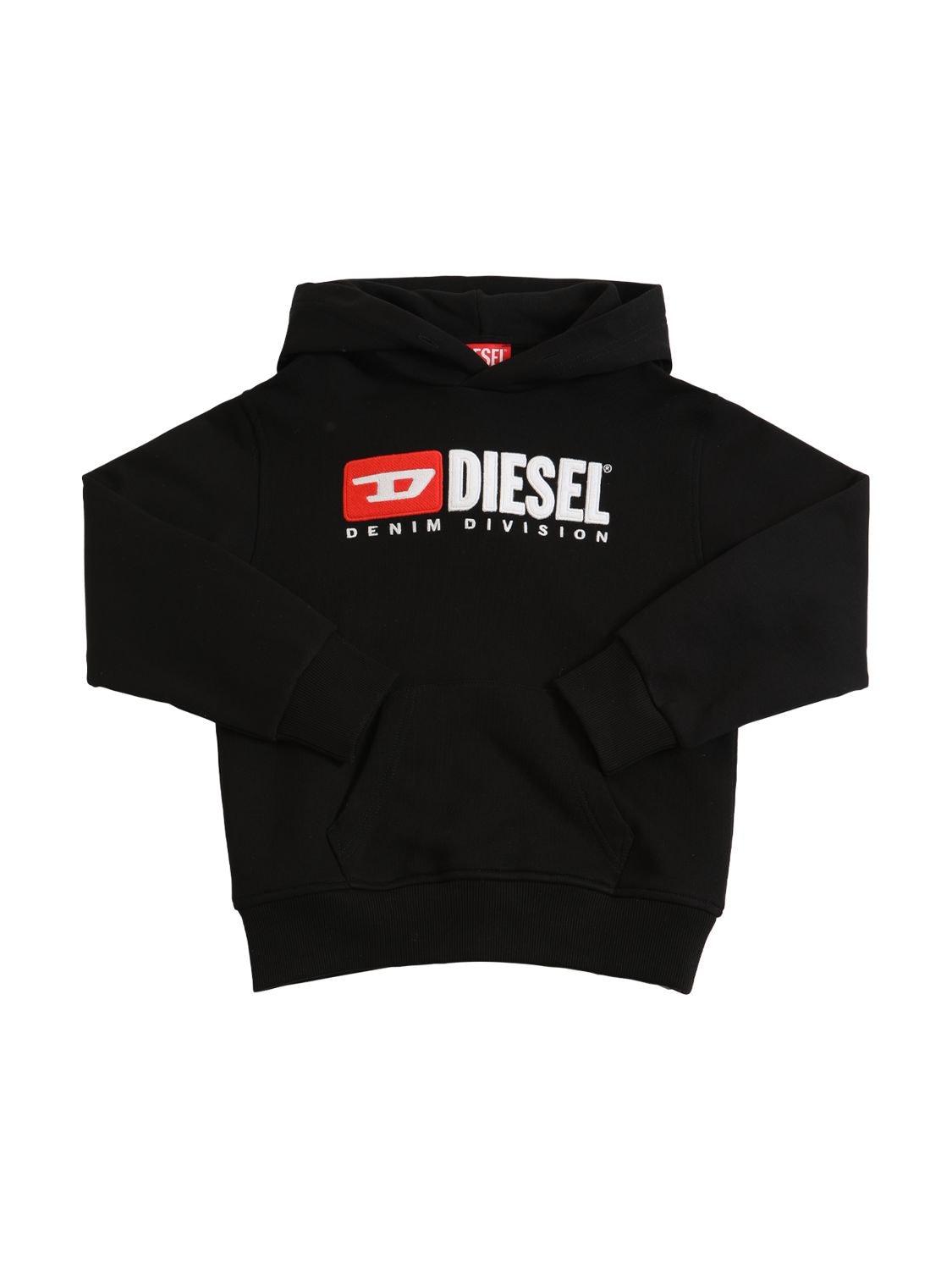 Diesel Kids' Embroidered Logo Cotton Hoodie In Black