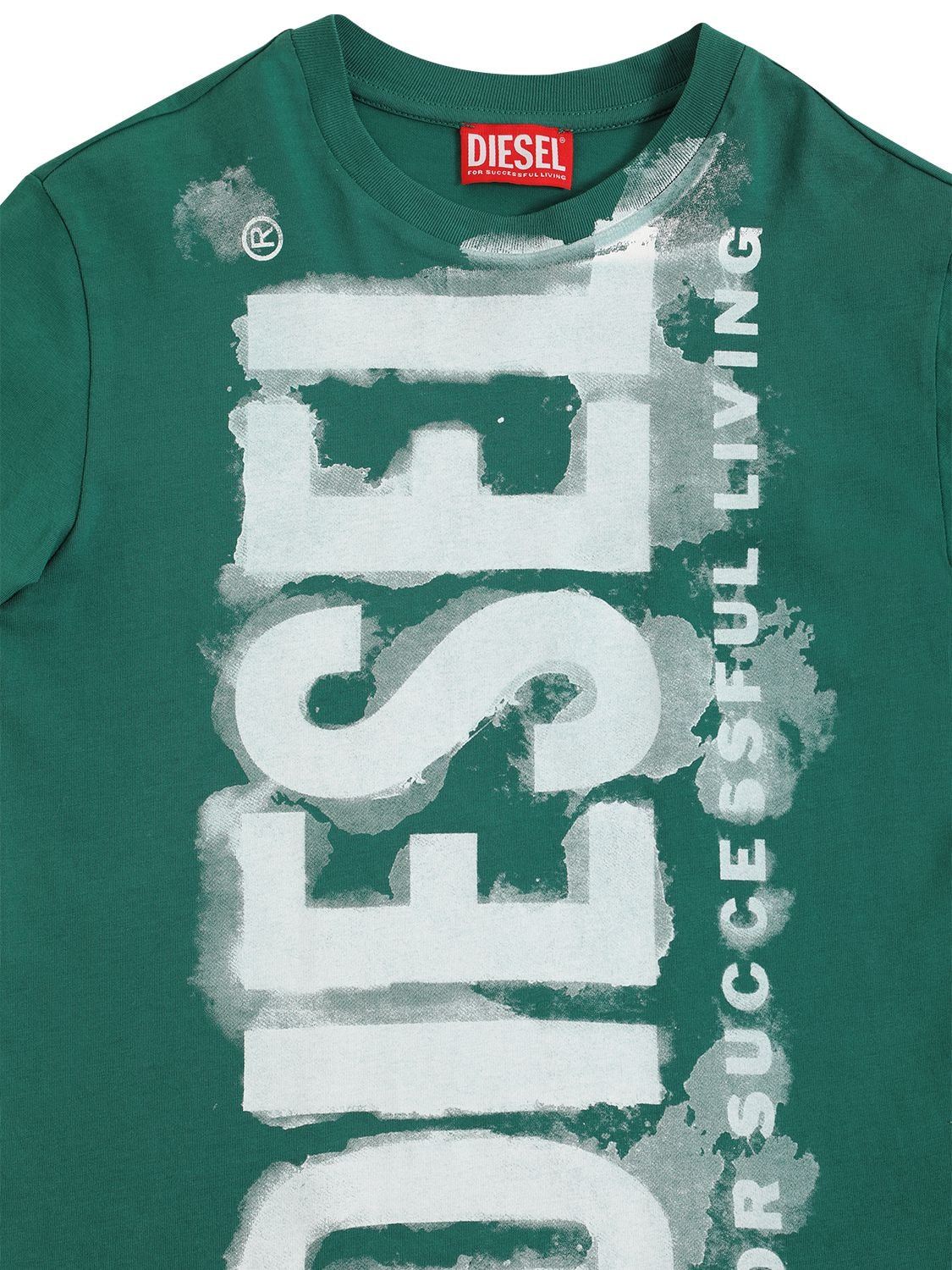 Shop Diesel Washed Logo Print Cotton Jersey T-shirt In Green