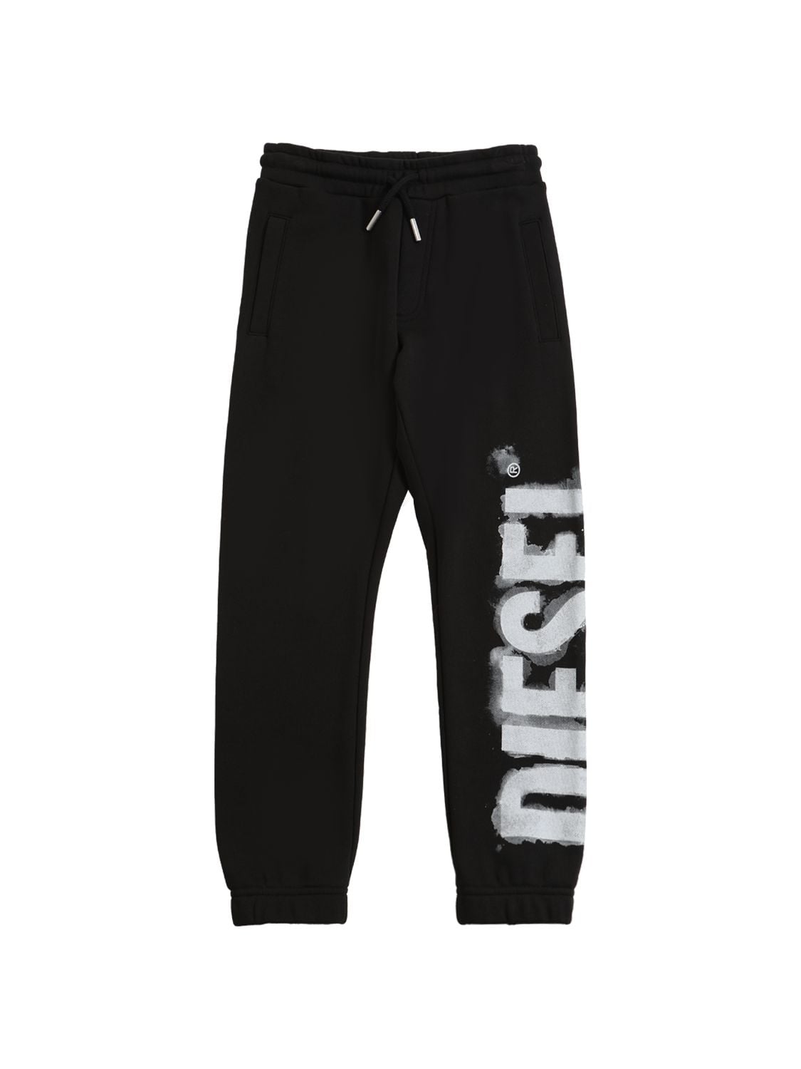 Diesel Kids' Rubberized Logo Cotton Sweatpants In Black
