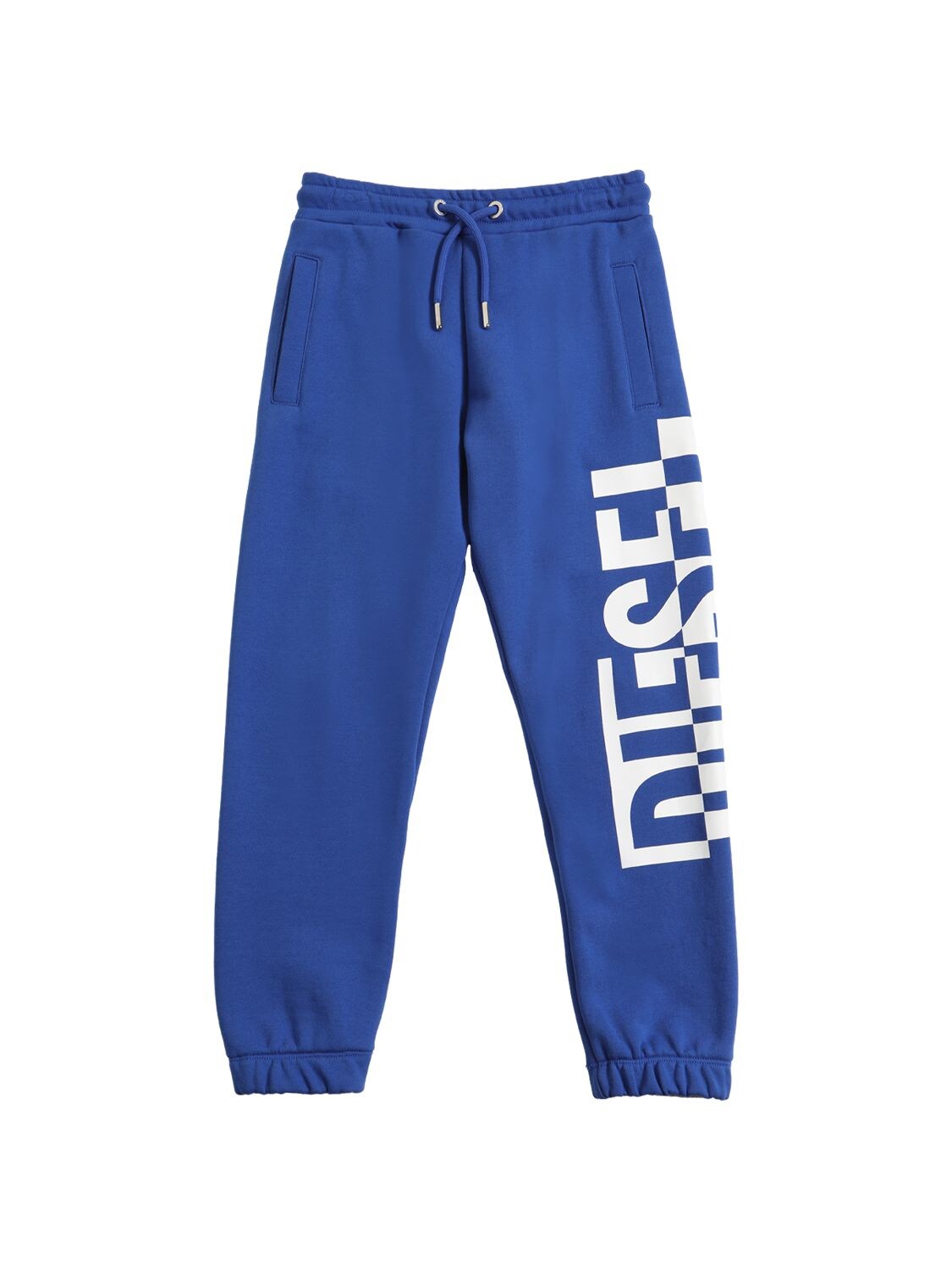 Diesel Kids' Rubberized Logo Cotton Sweatpants In Royal Blue