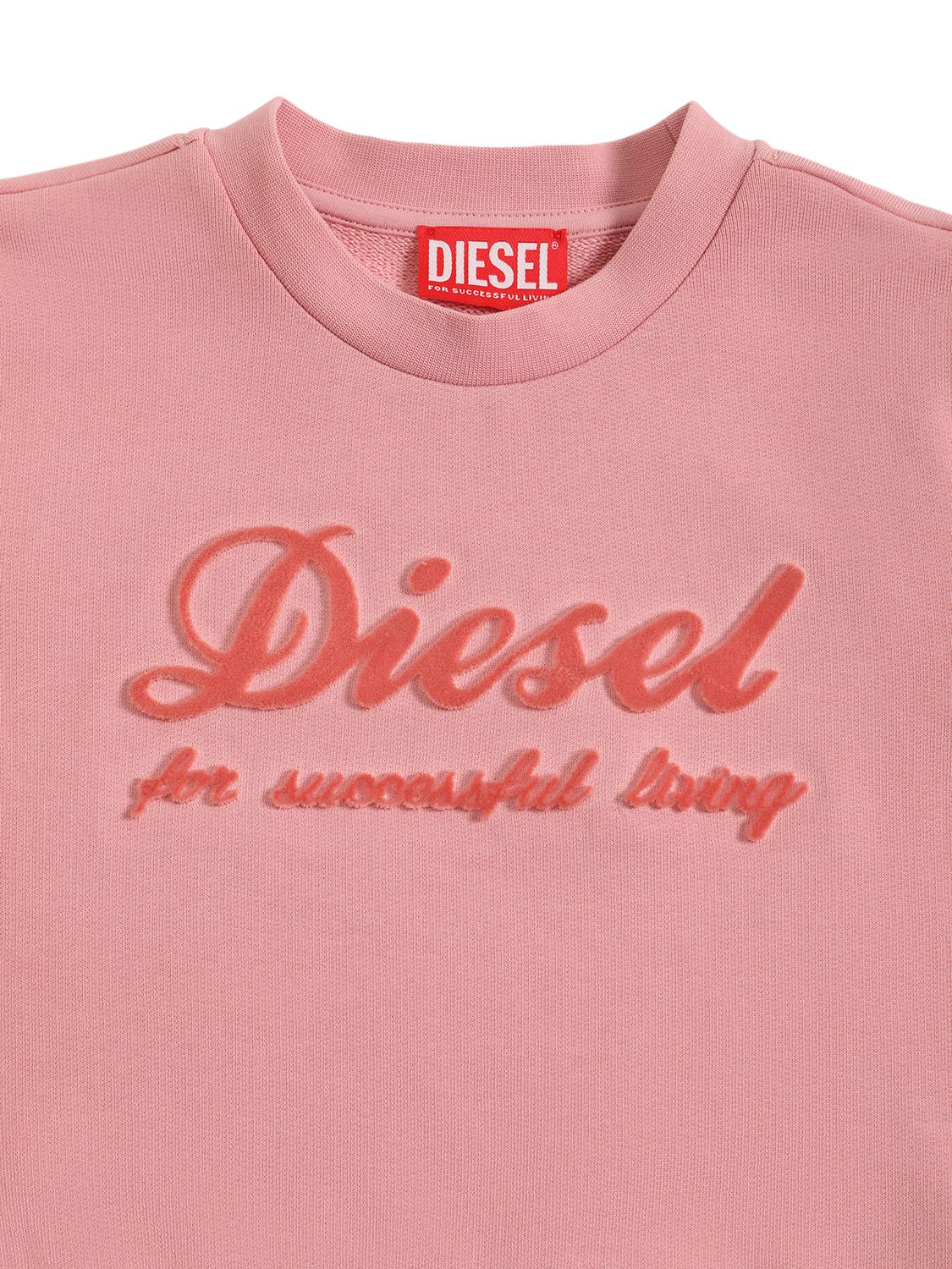 Shop Diesel Cropped Cotton Sweatshirt W/logo Patch In Pink