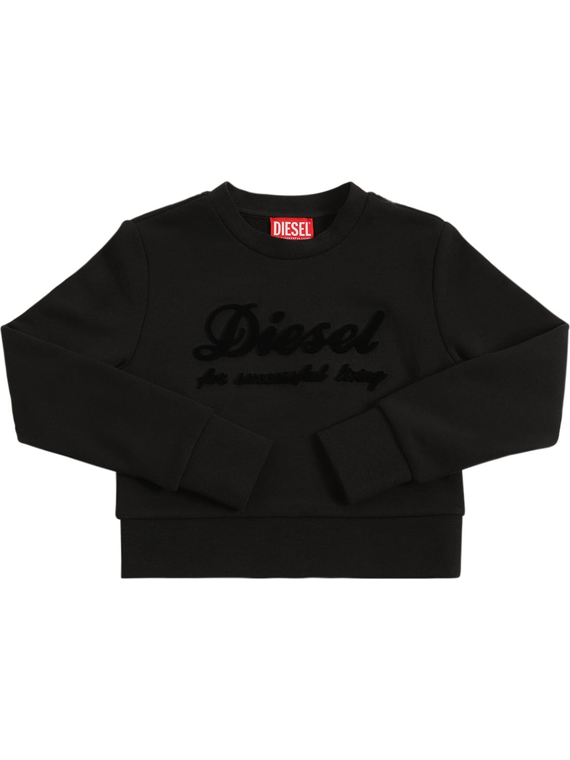 Diesel Kids' Cropped Cotton Sweatshirt W/logo Patch In Black