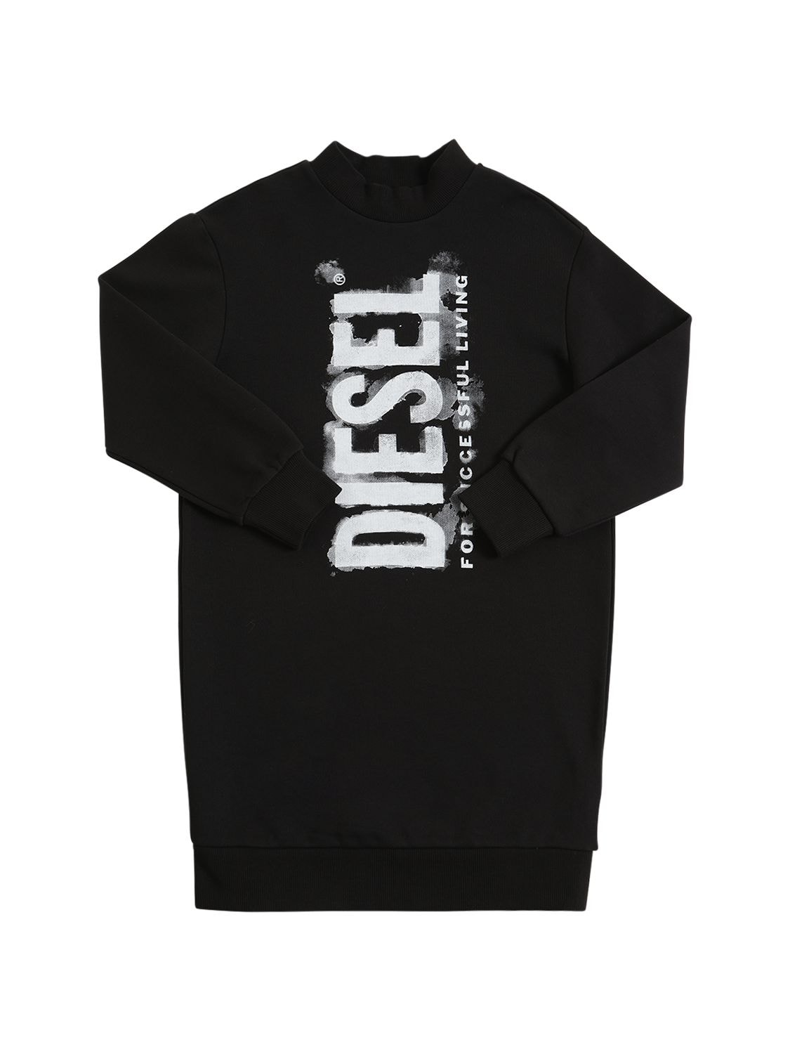 Diesel Kids' Logo Printed Cotton Sweatshirt Dress In Black