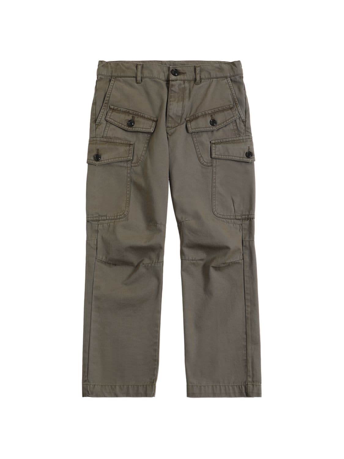 Diesel Kids' Cotton Gabardine Cargo Pants In Military Green
