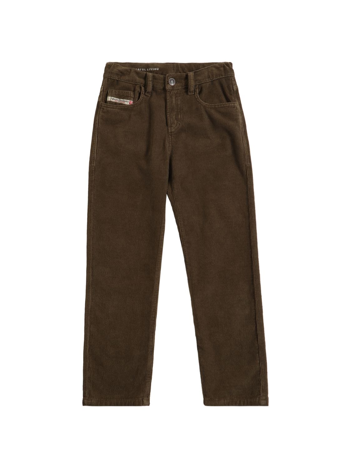 Diesel Kids' Cotton Corduroy Trousers In Military Green