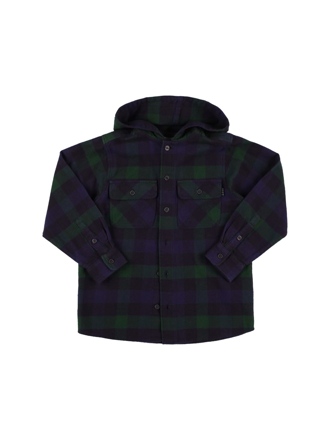 Checked Cotton Flannel Shirt W/ Hood – KIDS-BOYS > CLOTHING > SHIRTS