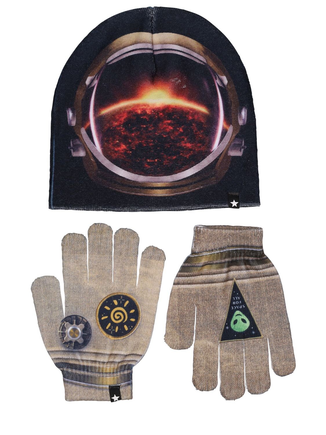 bonnet & gants en tissu technique imprimé espace