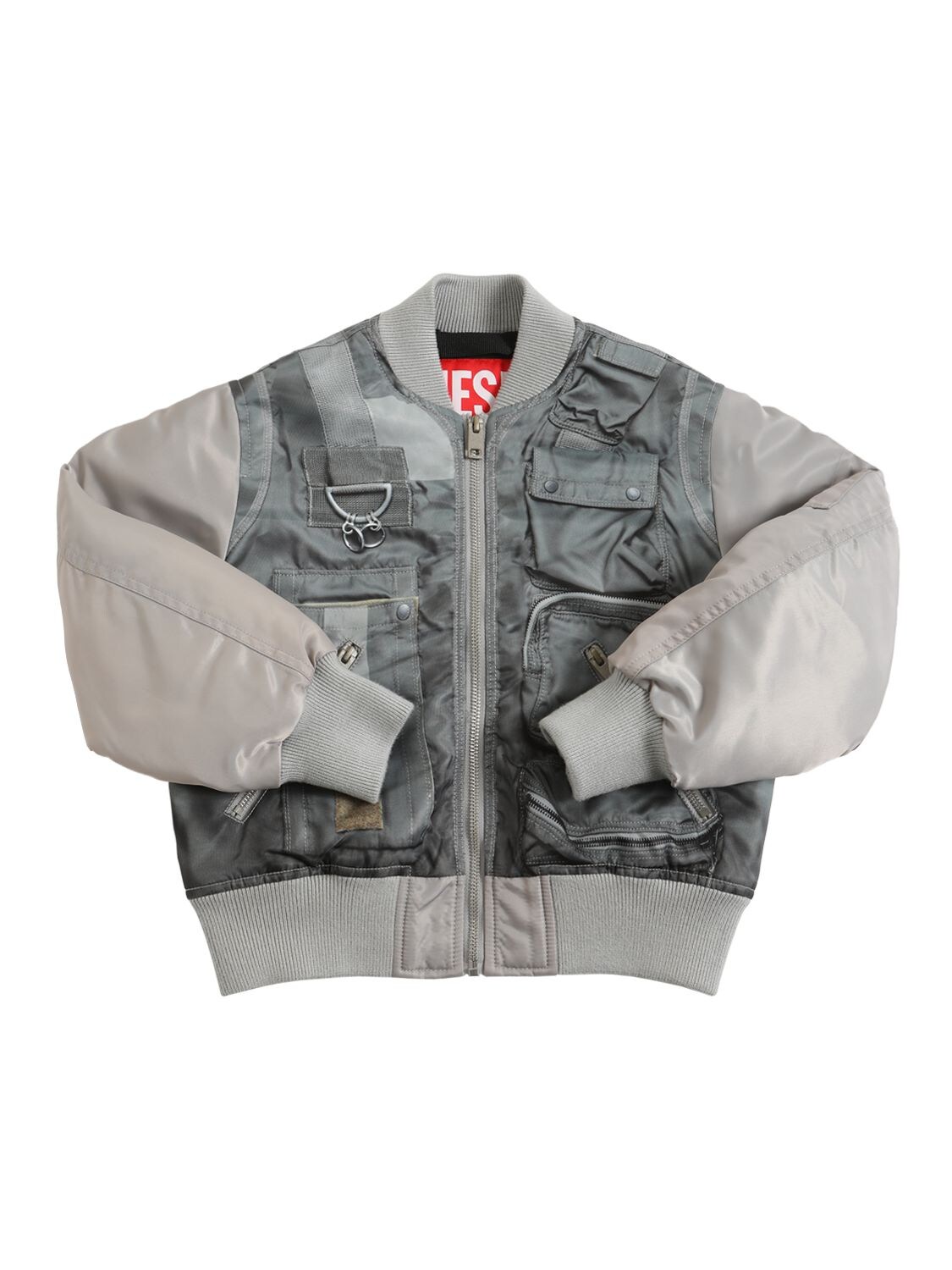 Diesel Kids' Vest Printed Nylon Padded Bomber Jacket In Grey