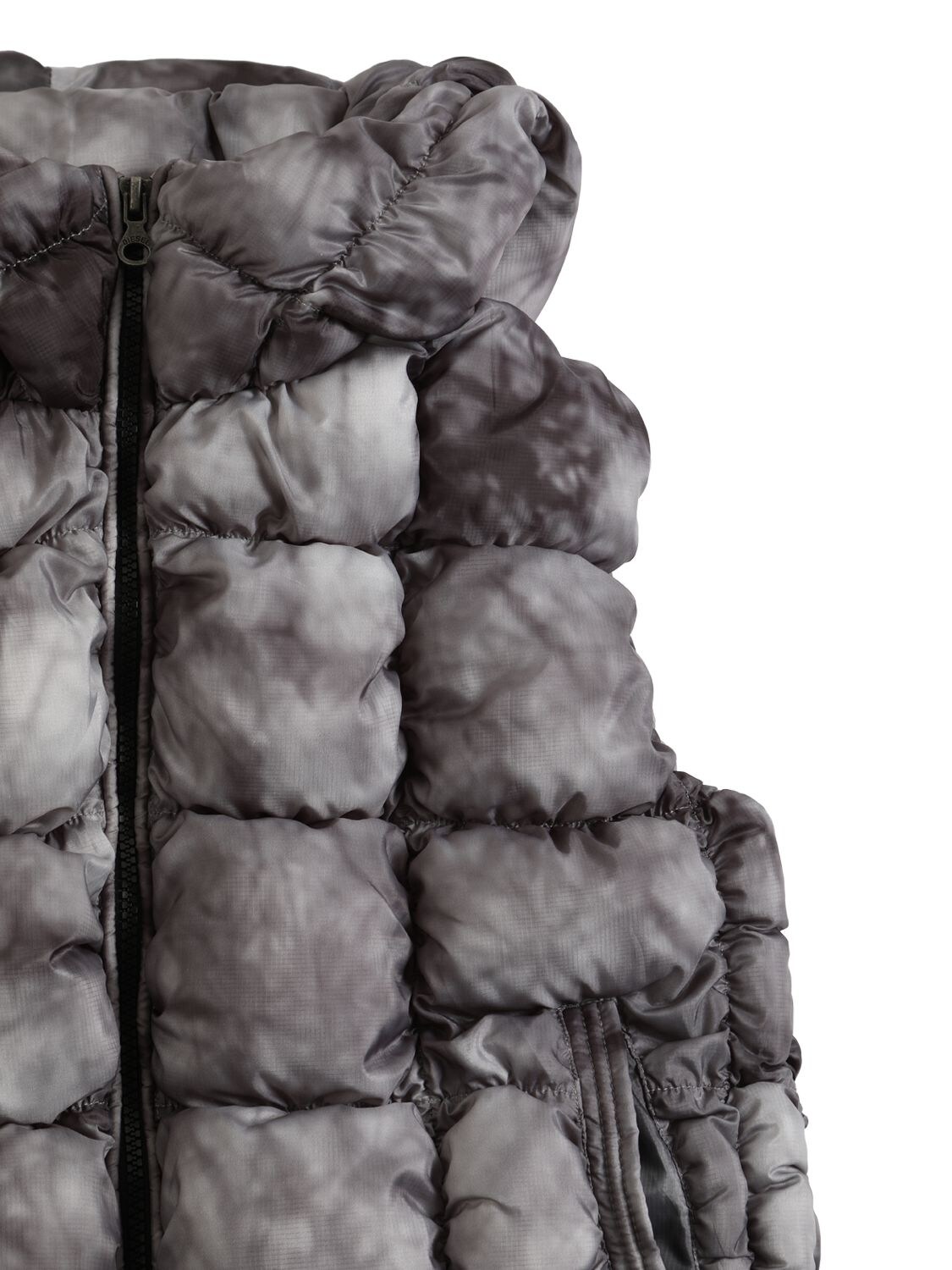 Shop Diesel Smocked Nylon Hooded Puffer Vest In Grey