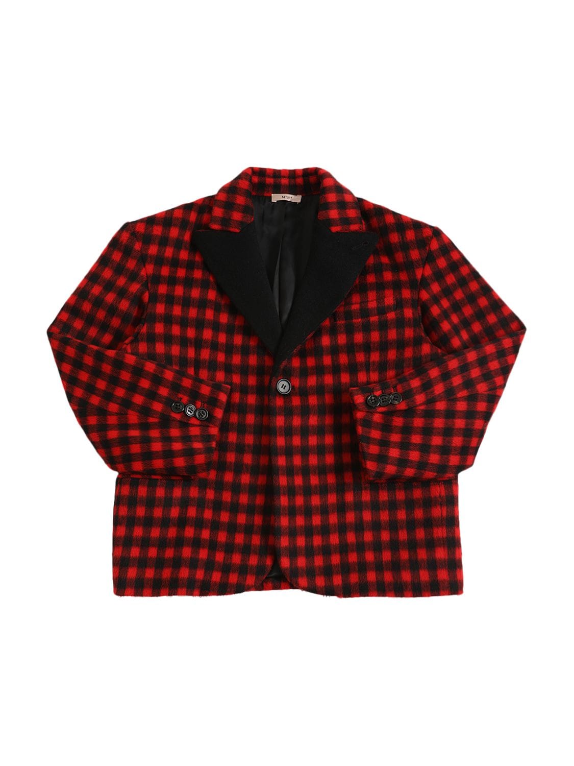 Image of Checked Print Wool Blend Jacket W/logo