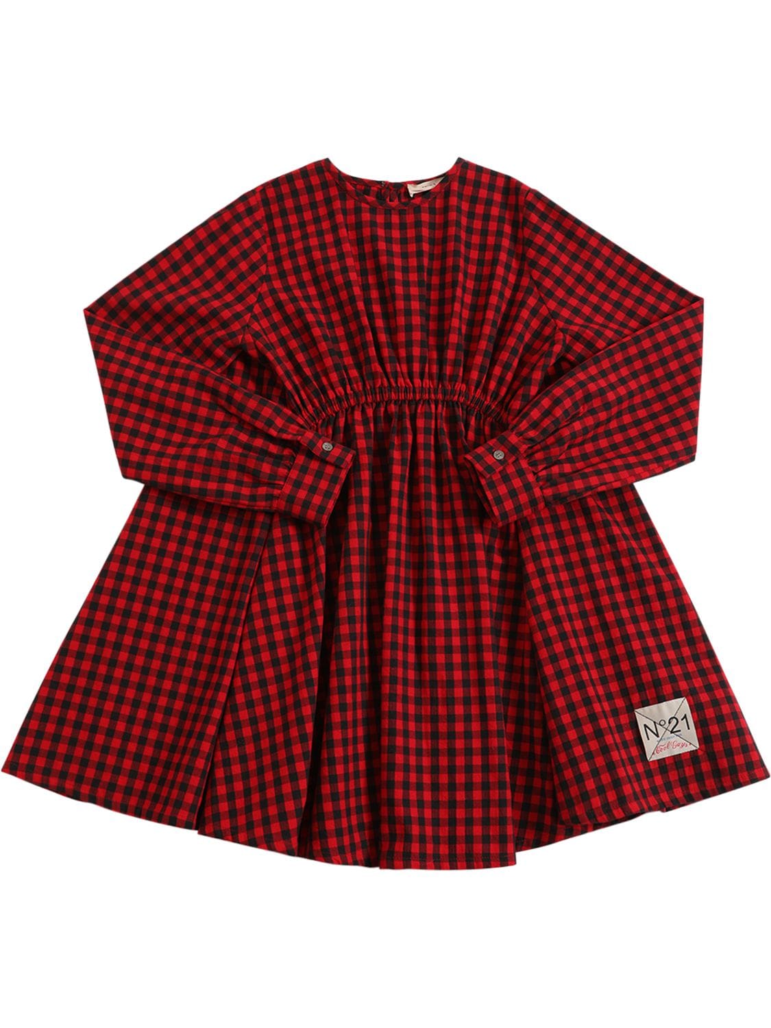 Shop N°21 Checked Print Cotton Dress In Red,black