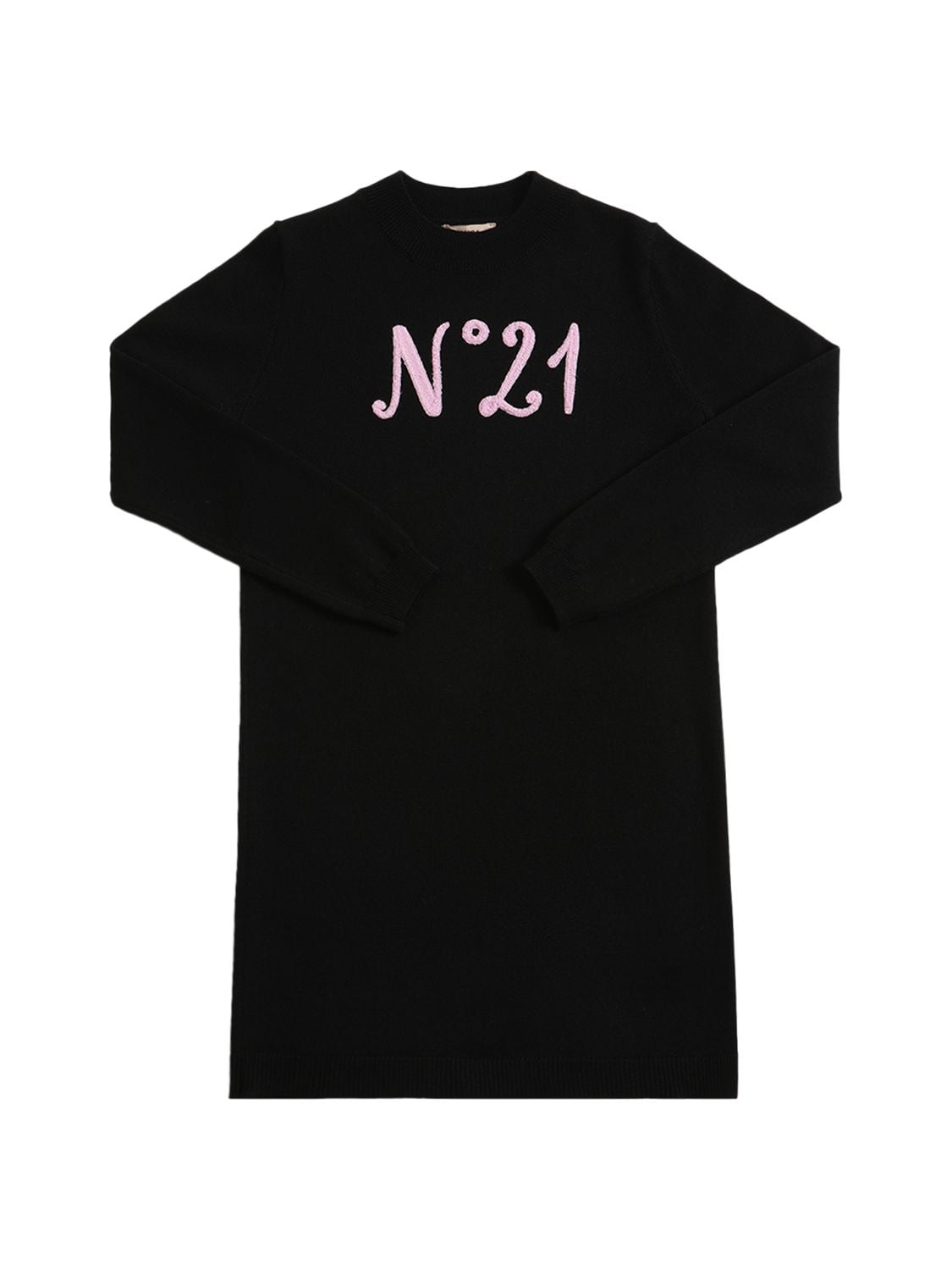 N°21 Kids' Logo Intarsia Wool Blend Knit Dress In Black