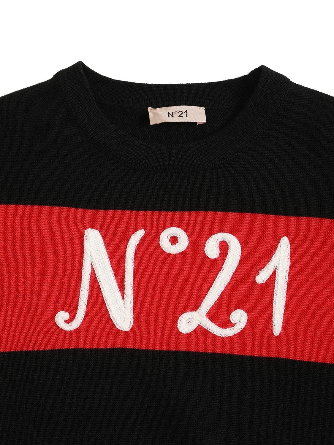 Shop N°21 Logo Intarsia Wool Blend Knit Sweater In Black,red