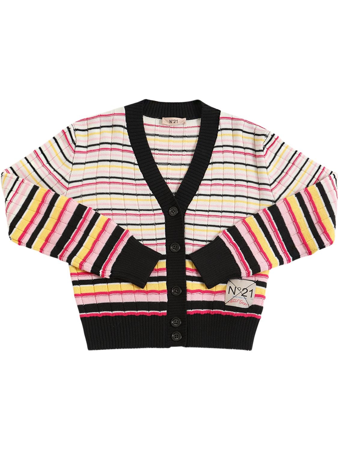 Image of Striped Wool Blend Knit Cardigan W/logo
