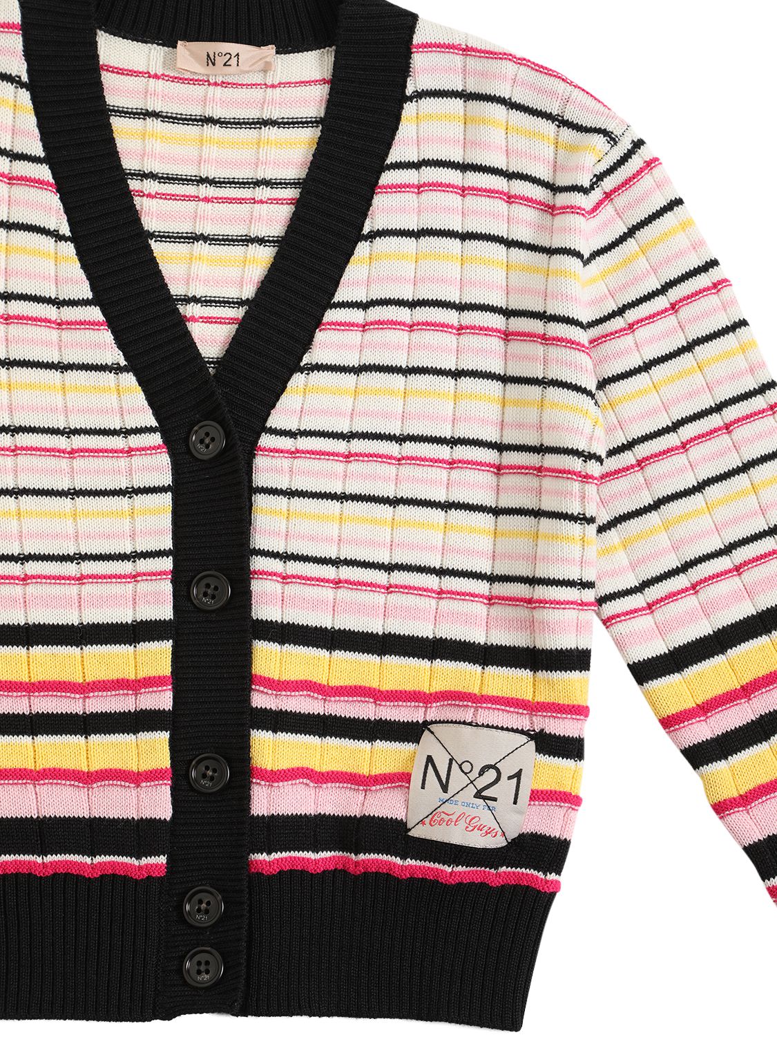 Shop N°21 Striped Wool Blend Knit Cardigan W/logo In Multicolor