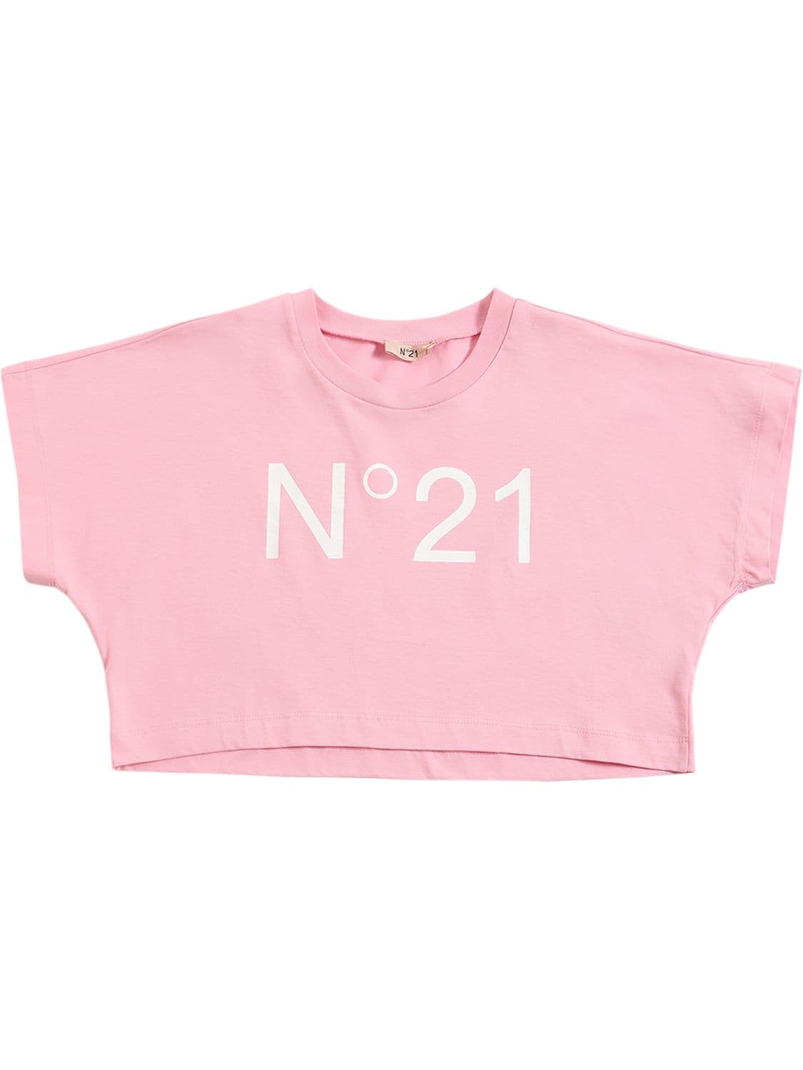 Shop N°21 Logo Print Cropped Cotton Jersey T-shirt In Pink