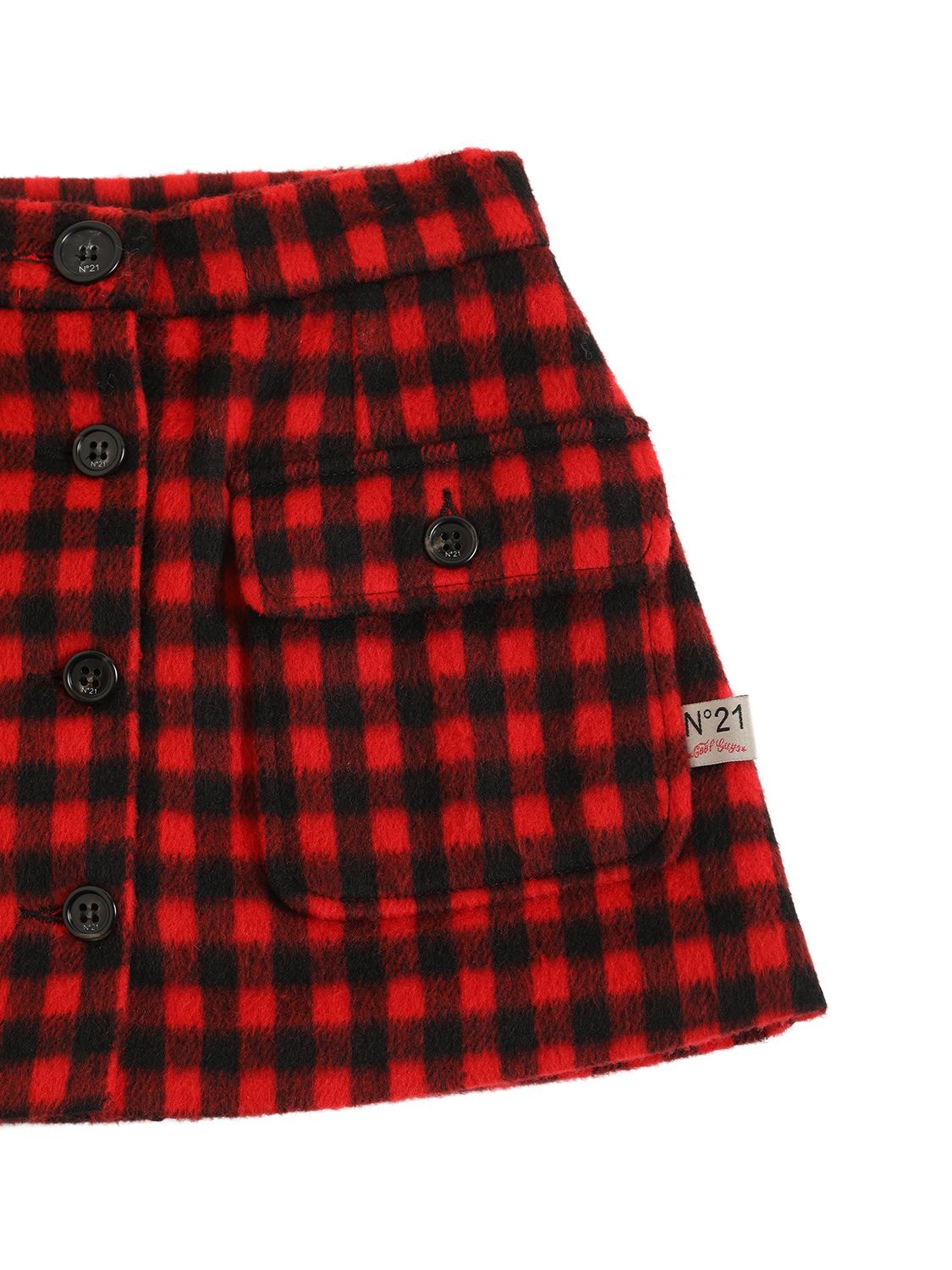Shop N°21 Check Print Wool Blend Mini Skirt In Black,red