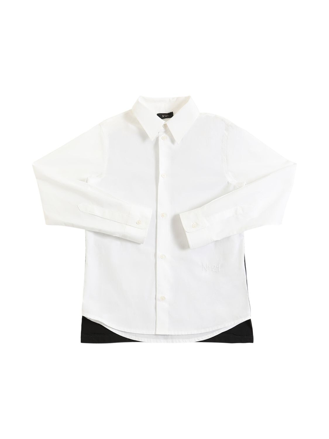 N°21 Kids' Logo Printed Cotton Shirt W/back Overlay In White,black