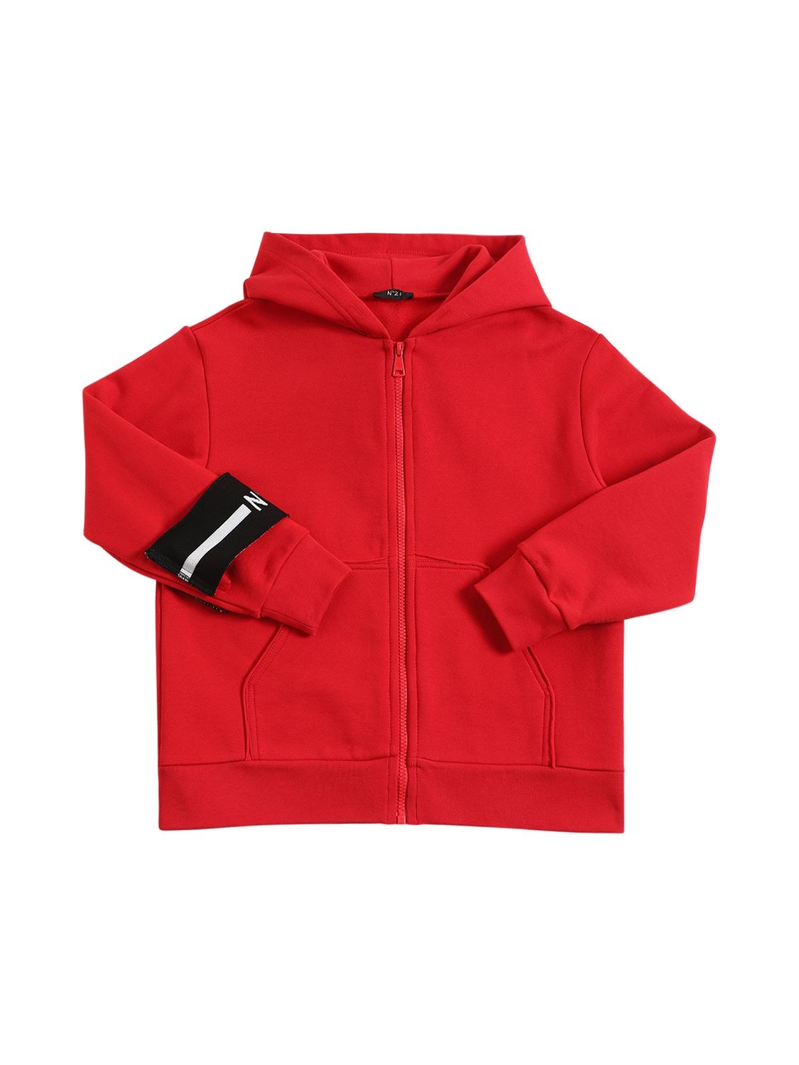 N°21 Kids' Cotton Jersey Hoodie W/ Logo Strap In Red