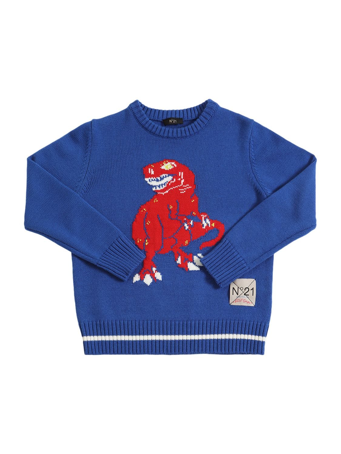 N°21 Kids' Dino Intarsia Wool Blend Knit Jumper In Royal Blue