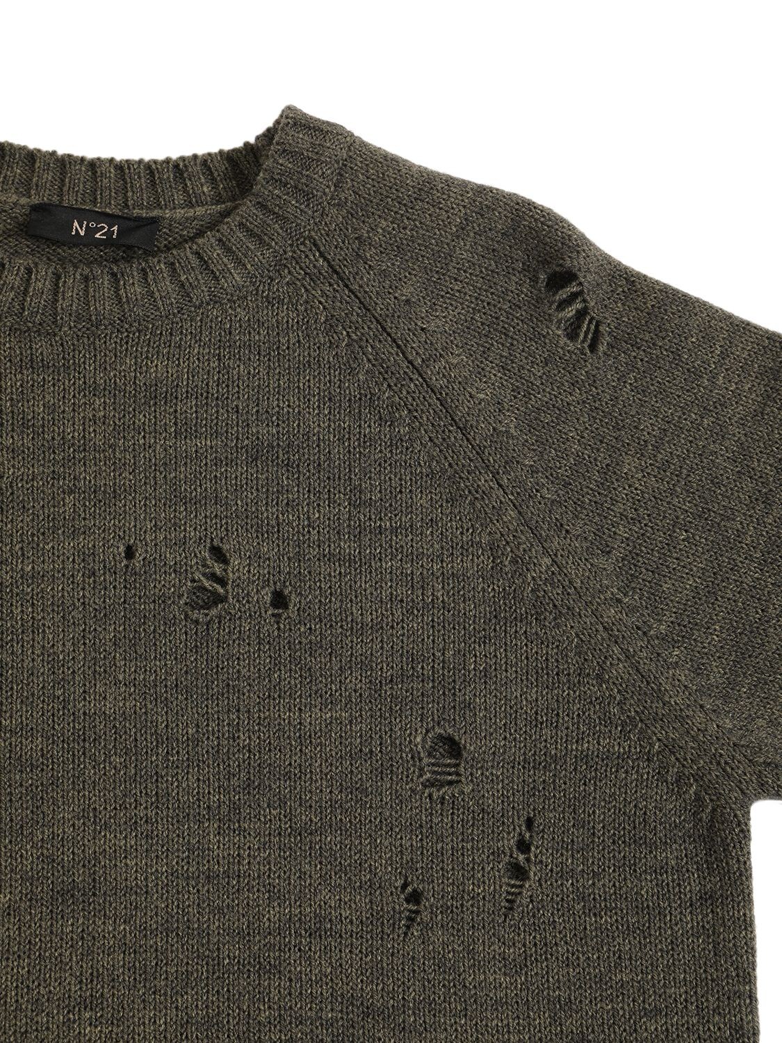 Shop N°21 Distressed Wool Blend Knit Sweater In Dark Grey