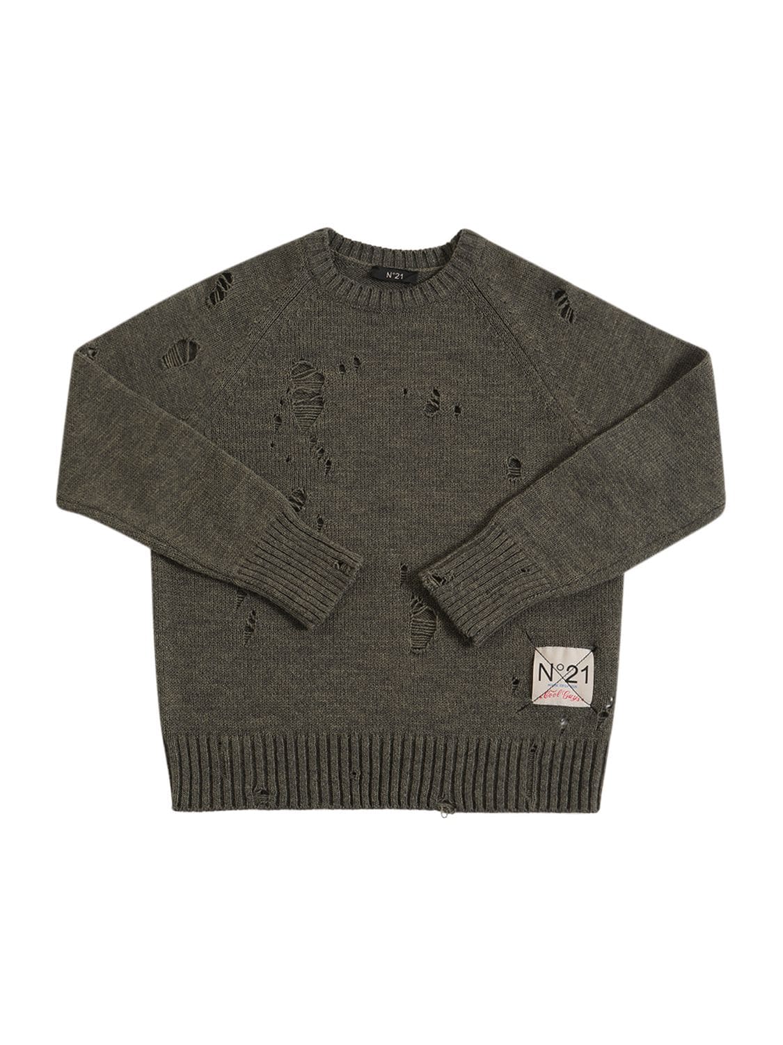 Shop N°21 Distressed Wool Blend Knit Sweater In Dark Grey