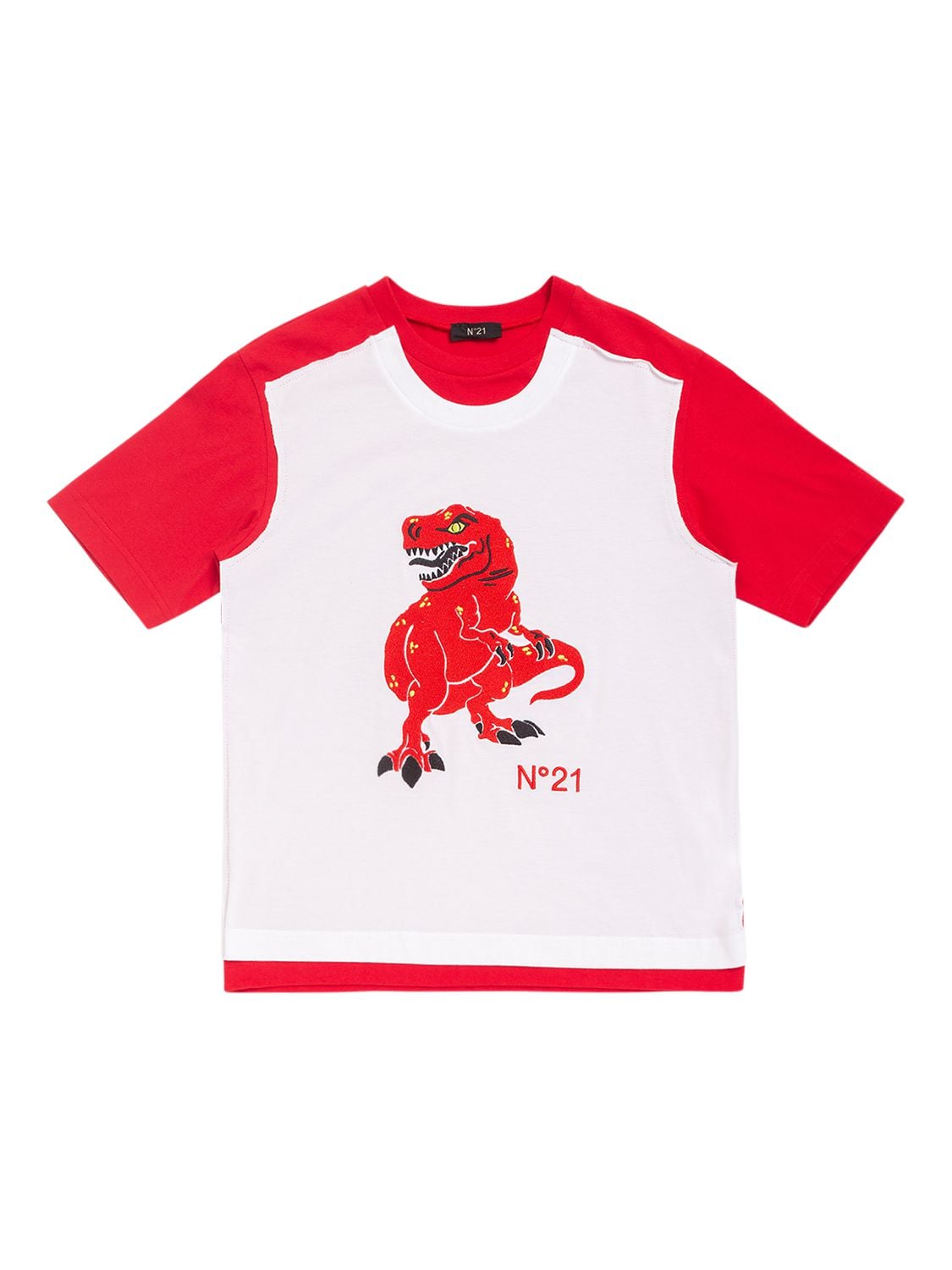 N°21 Kids' Dino Printed Cotton Jersey T-shirt In White,red