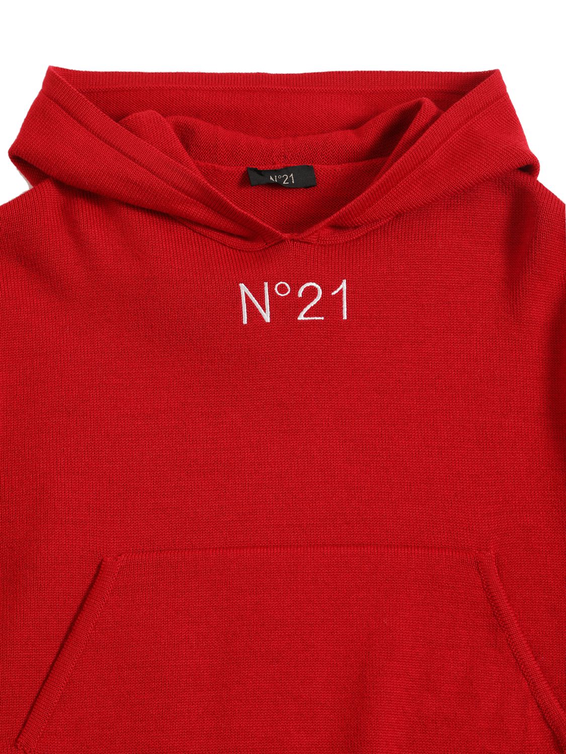 Shop N°21 Wool Blend Knit Hoodie W/back Overlay In Red,grey