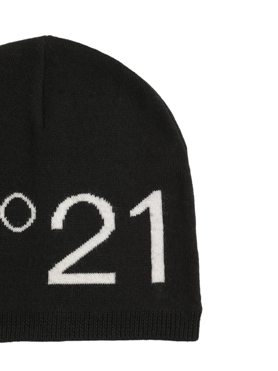 Shop N°21 Logo Intarsia Wool Blend Knit Beanie In Black
