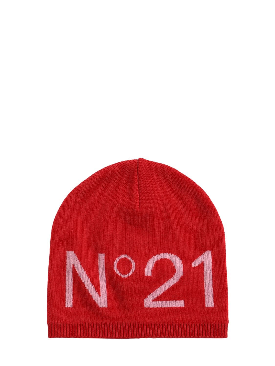 N°21 Kids' Logo Intarsia Wool Blend Knit Beanie In Red