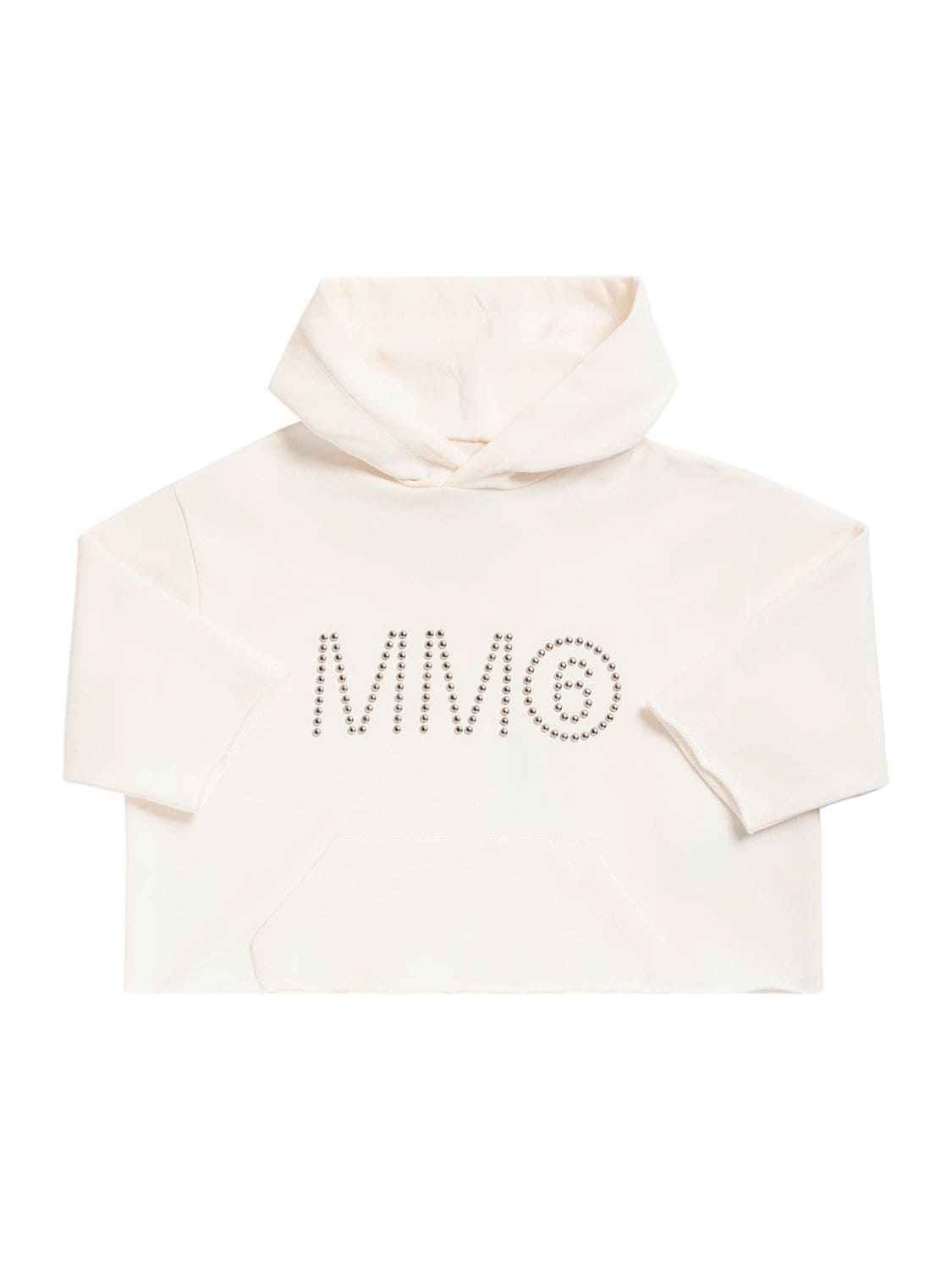 Mm6 Maison Margiela Kids' Cropped Cotton Sweatshirt W/studded Logo In White