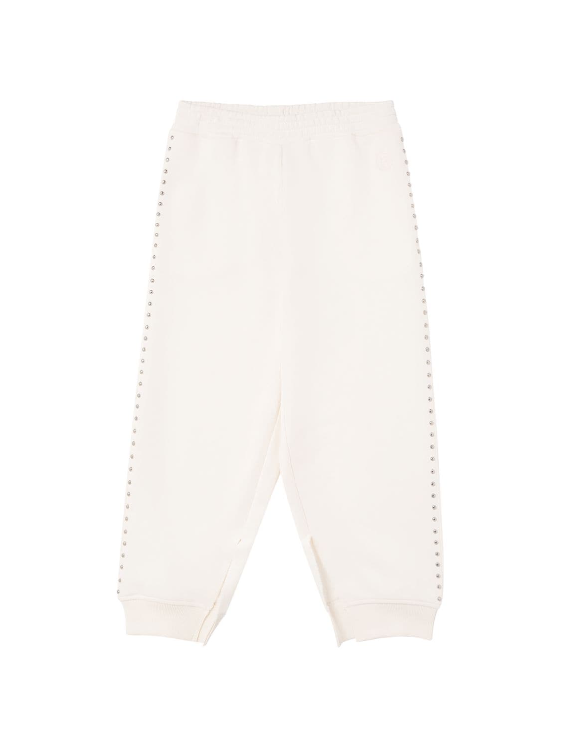 Mm6 Maison Margiela Kids' Logo Cotton Jersey Sweatpants W/studs In White